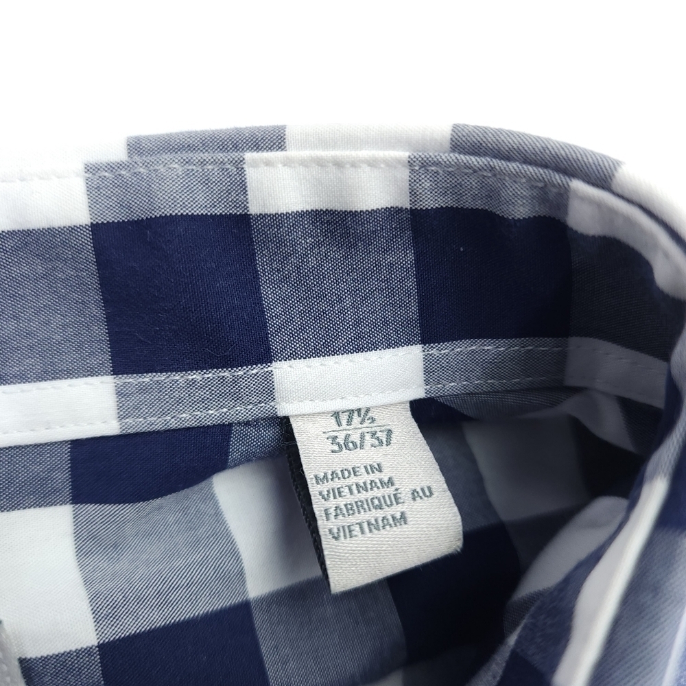 New Nordstrom Men's Trim Fit Blue White Plaid Long Sleeve Button Down 17.5 - Picture 6 of 6